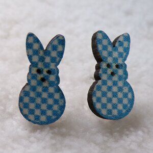 Blue Checkered Easter Peeps Bunny Earrings